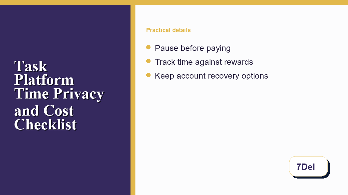 Task platform checklist for fees time rewards and account recovery